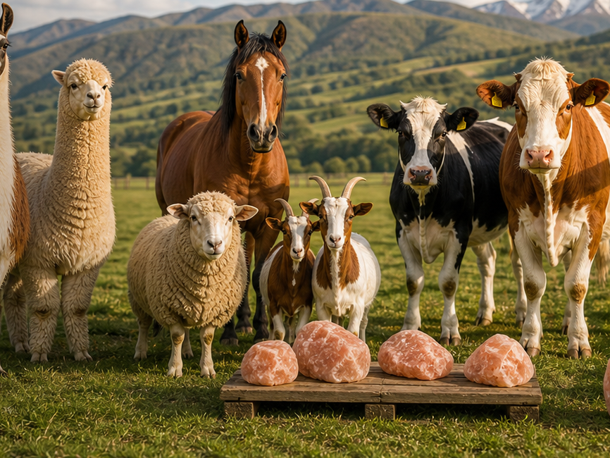 Cabras cerca de rocas de sal para animales